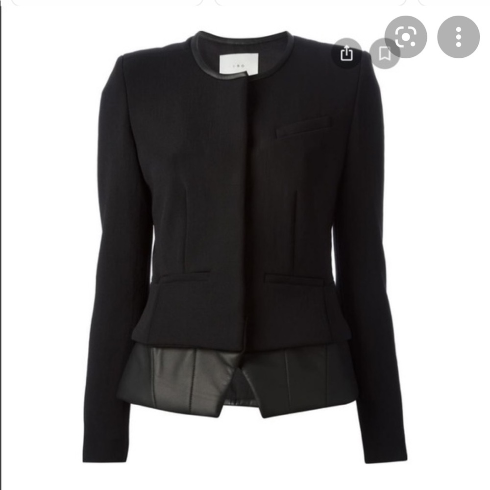 IRO Clyde Leather Trimmed Peplum Jacket 42 6